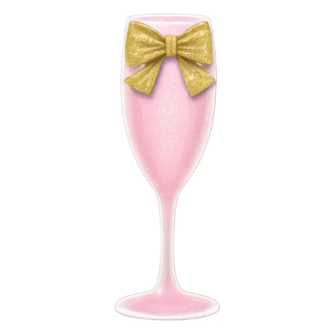 Light Pink glitter champagne glass with gold bow sticker