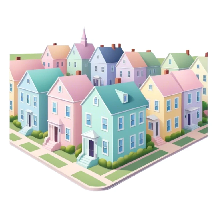 row of pastel homes, isometric exterior view, charleston sticker