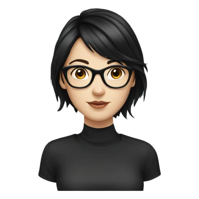 A white girl with small black hair wearing glasses  sticker