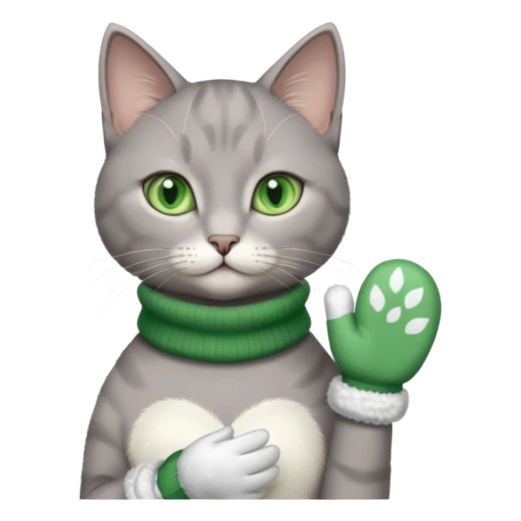 beautiful female grey cat with green eyes, white mittens and white chest sticker