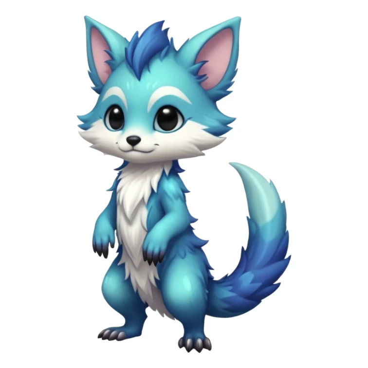 Cool hot handsome attractive chibi shiny beautiful pretty esoteric aesthetic randomly-colored furry anthropomorphic fantasy-Vernid-creature by LiLaiRa with a long tufted tail with edgy markings (full body) sticker