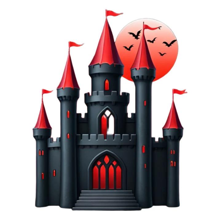 iOS sticker, dark castle, black walls, red windows, minimal fantasy sticker