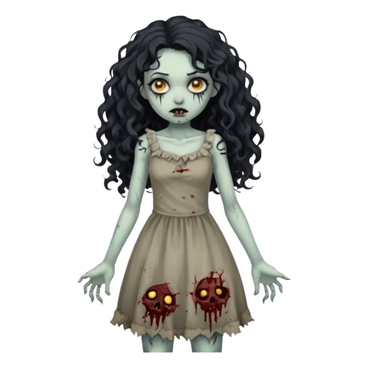 garota zumbi com cabelo cacheado longo oreto sticker