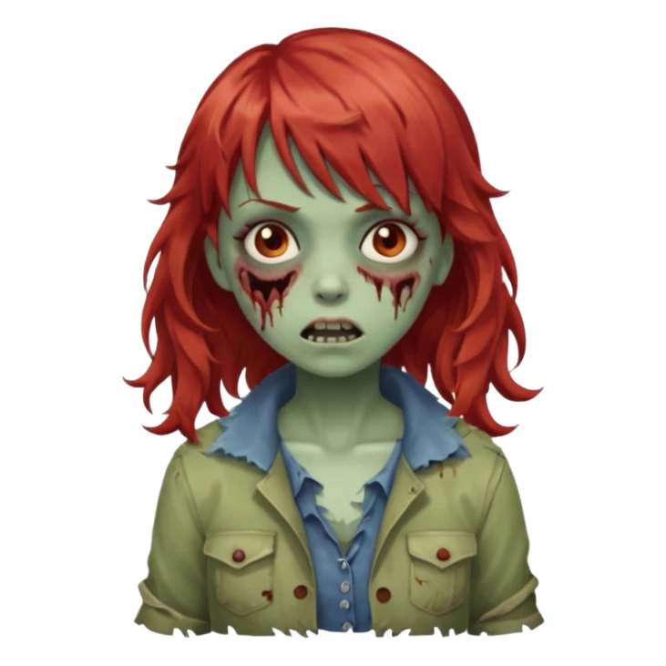 Uma zumbi garota com cabelo vermelho ondulado e franja sticker