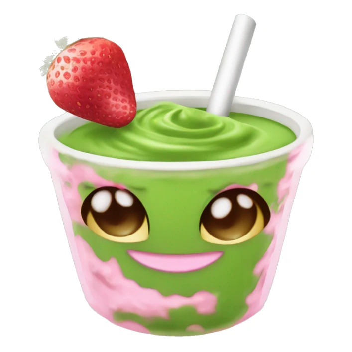 Matcha with strawberrys and a pink Straße sticker
