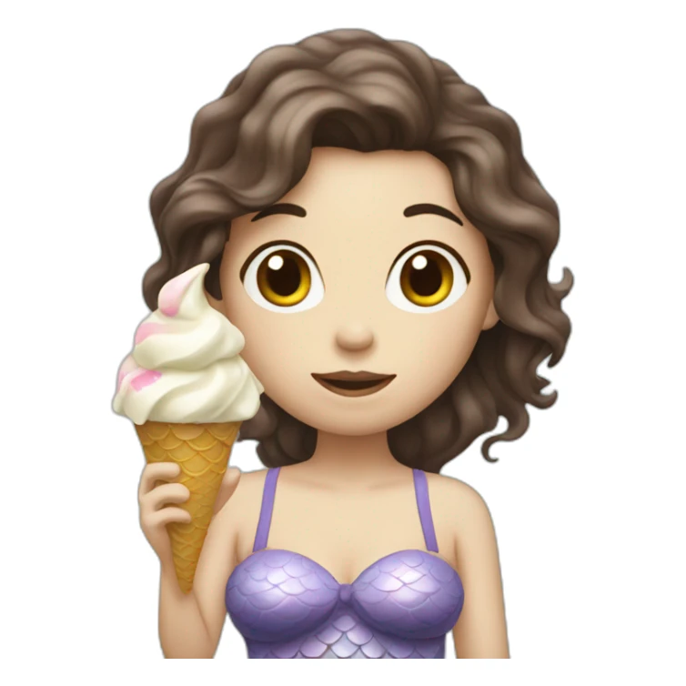 white mermaid with brunette hair eating ice cream sticker