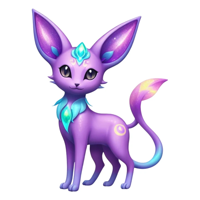 Shiny Exotic Nebulae Tropical Colorful Neon-colored Glittery Ethereal Sparkly Espeon-Amaura-Aurorus-Fakémon-hybrid-creature (full body)  sticker