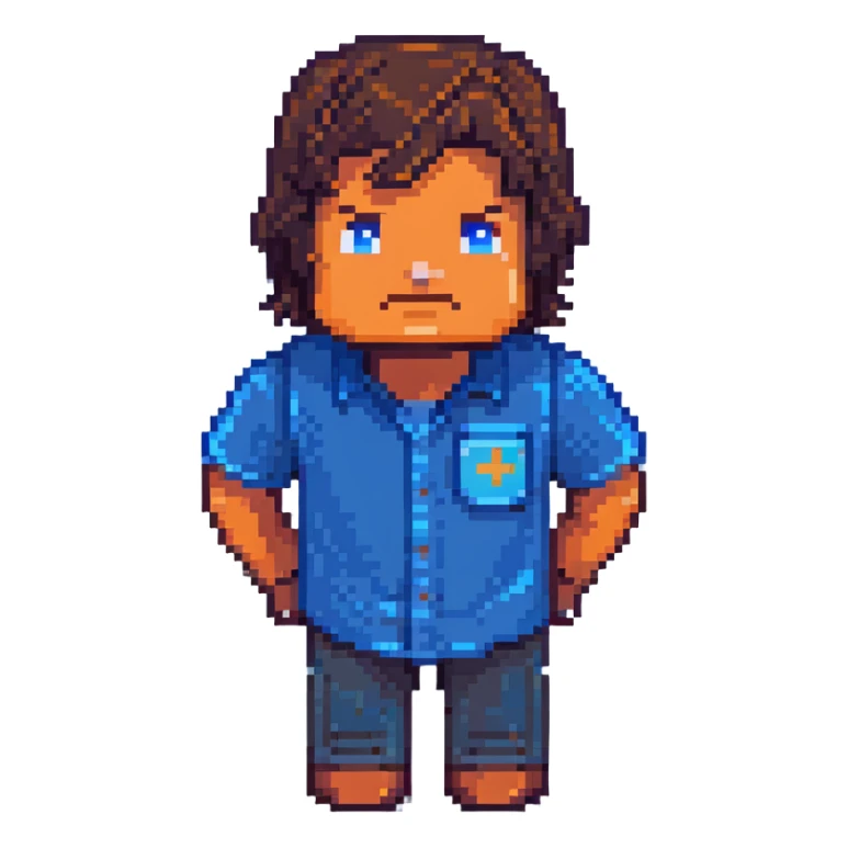Minecraft character of Jack Black wearing a blue shirt sticker