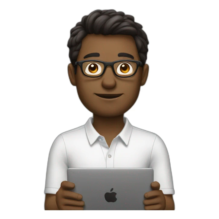 man with laptop in front, round glasses, dark brown hair sticker