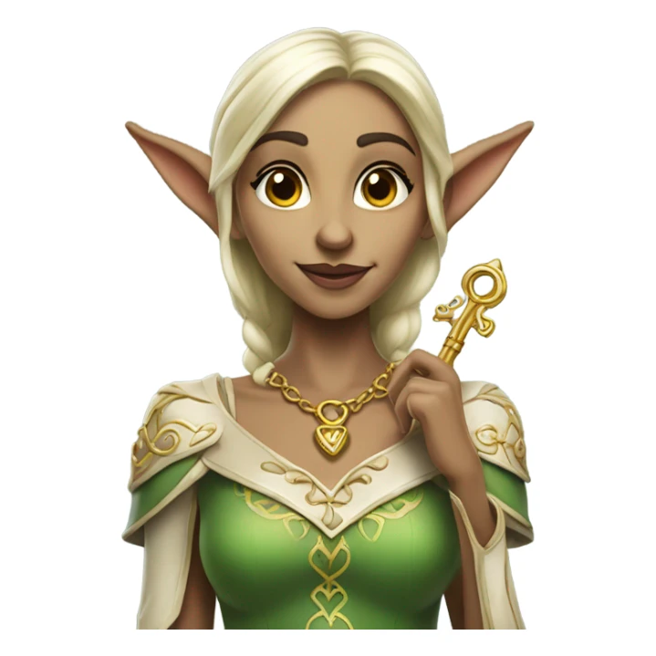 an elf woman login holding a big key sticker