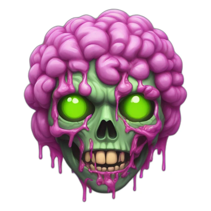 Zombie with radiant green skin and a neon-pink brain exposed sticker