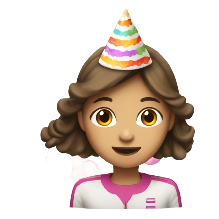 Half Asian brown haired girl with birthday hat on celebrating  sticker
