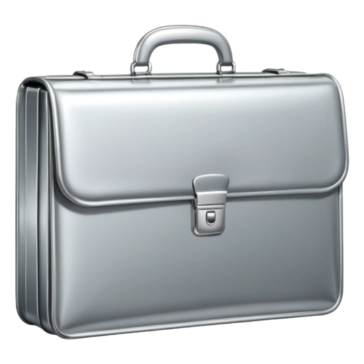 A luxury briefcase emoji made of polished silver chrome, smooth rectangular shape, metallic reflections, minimal high-end design, swag business aesthetic, iOS emoji style, centered, clean white background
 sticker