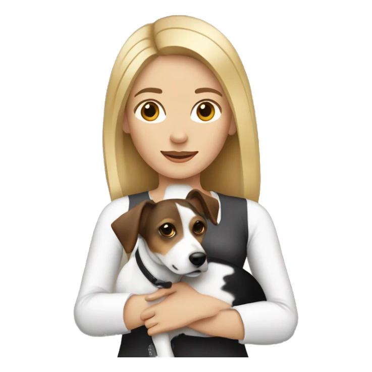 Blonde woman holding a black brown and white jack russell sticker