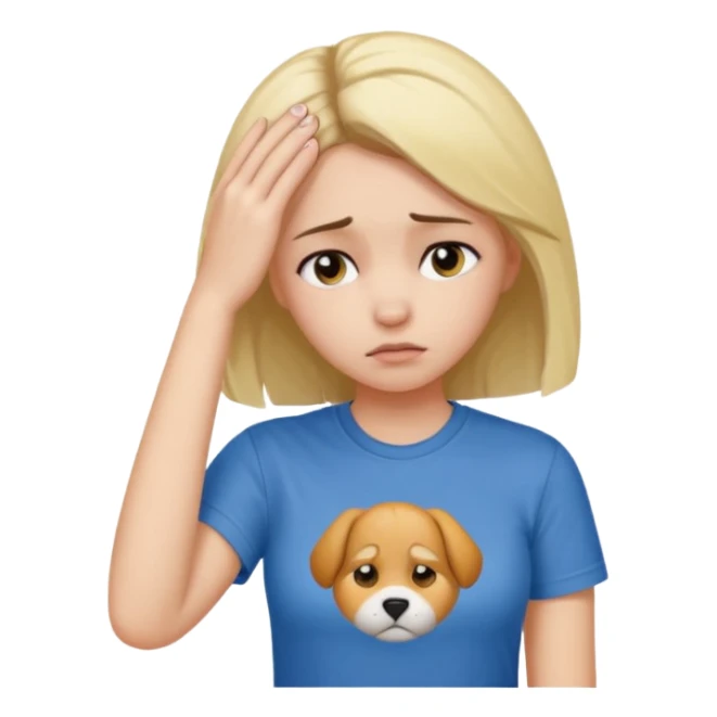 A girl holding its forehead with its paw because it has a headache sticker