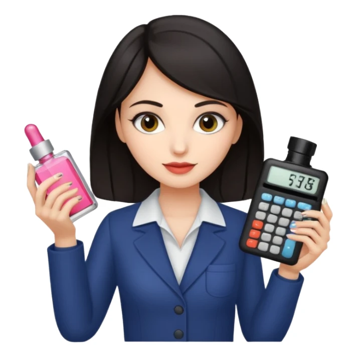 Dark haired woman with calculator and perfume bottle  sticker