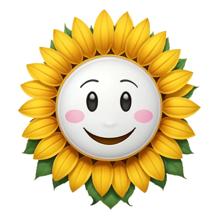 a sunflower with a white disc in the middle and a smiley face sticker