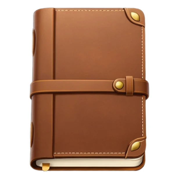 a leather journal, rich brown color, visible stitching, closed, elegant and classic sticker
