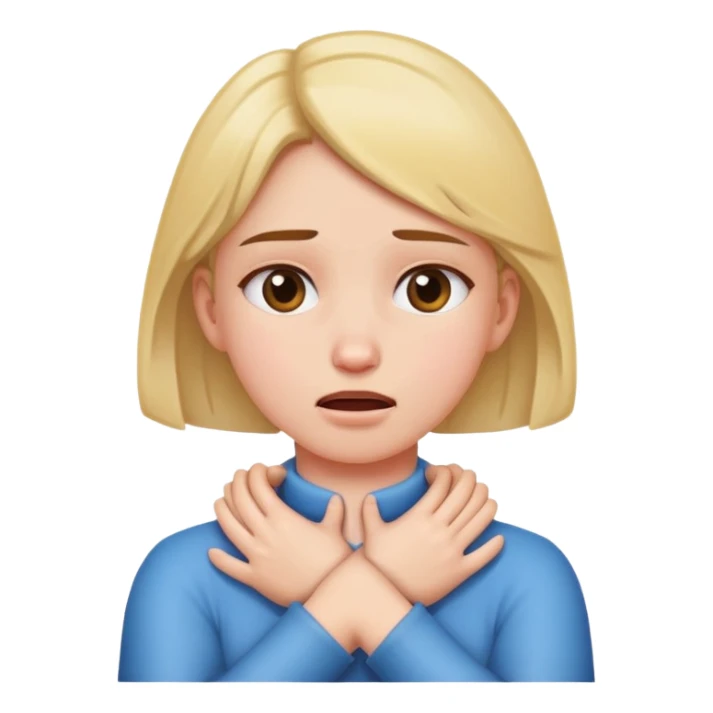 Girl choking herself with both hands crossed in front of her neck sticker