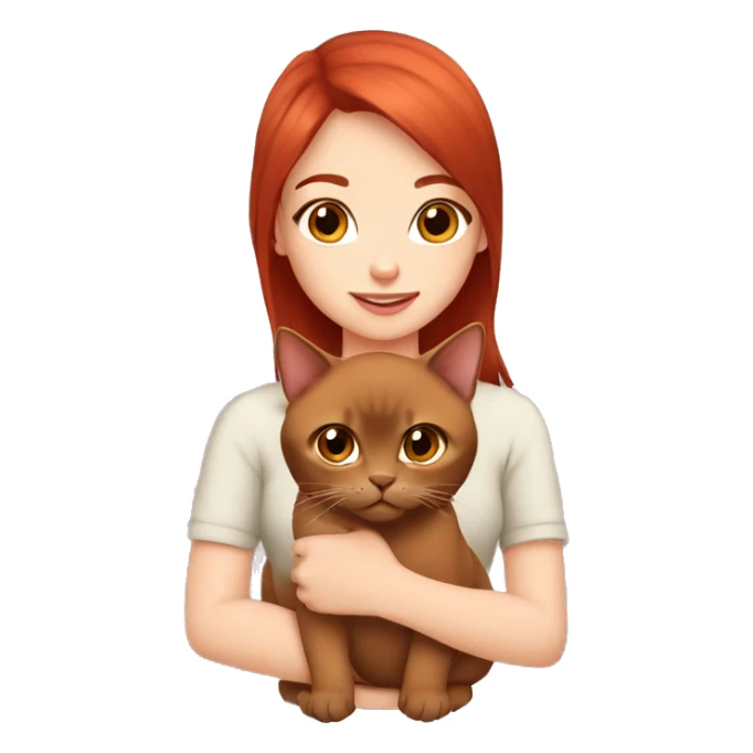 cherry red hair cute girl holding burmese brown cat sticker