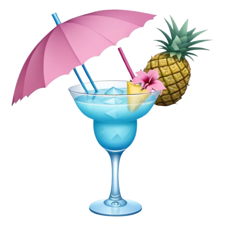 blue tropical cocktail with hibiscus, pineapple, and tiny pastel paper umbrella garnishes sticker
