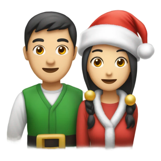 Asian couple with Santa hats holding “Merry Christmas Mofos” sign sticker