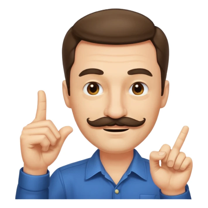 un uomo baffuto spocchioso con il dito alzato e con sguardo compiaciuto da chi la sa lunga con sopacciglio alzato e sorriso sticker