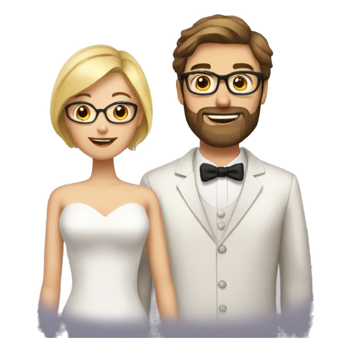 brown hair man with beard marrying a blond hair female with glasses sticker