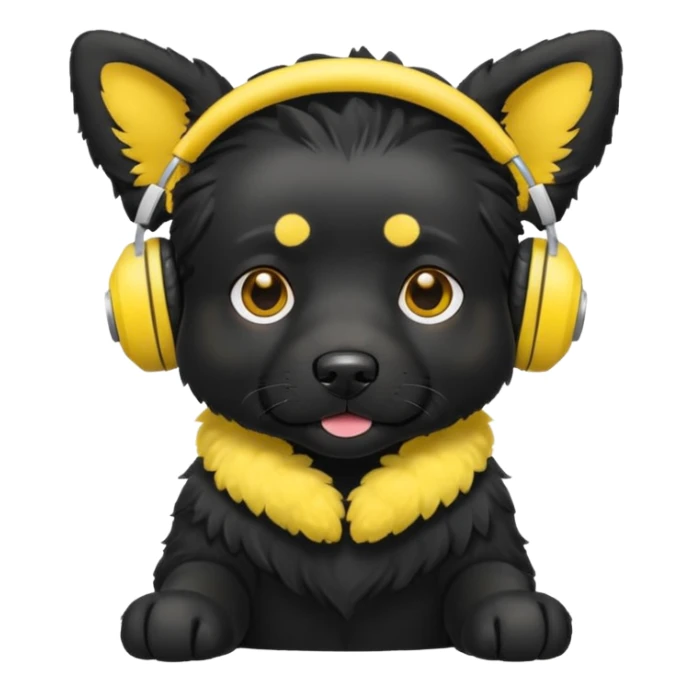 stylish black dog wearing yellow headohones sticker