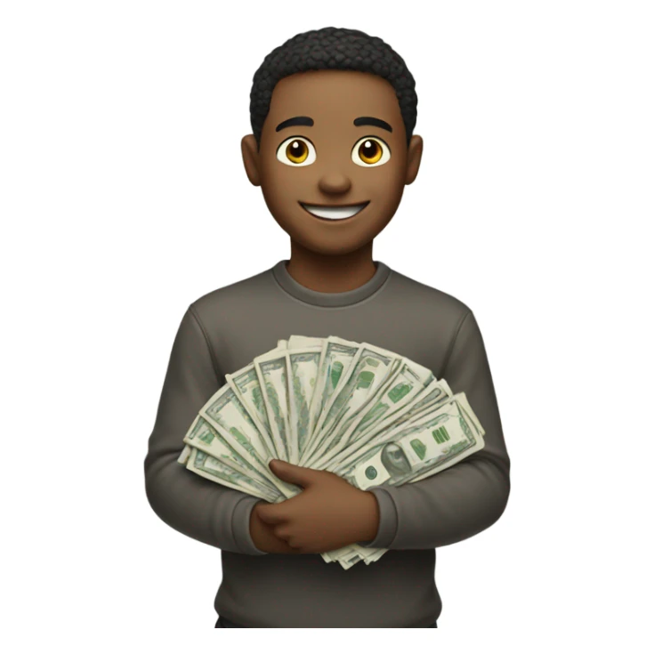 smiling portrait of a boy with money sticker