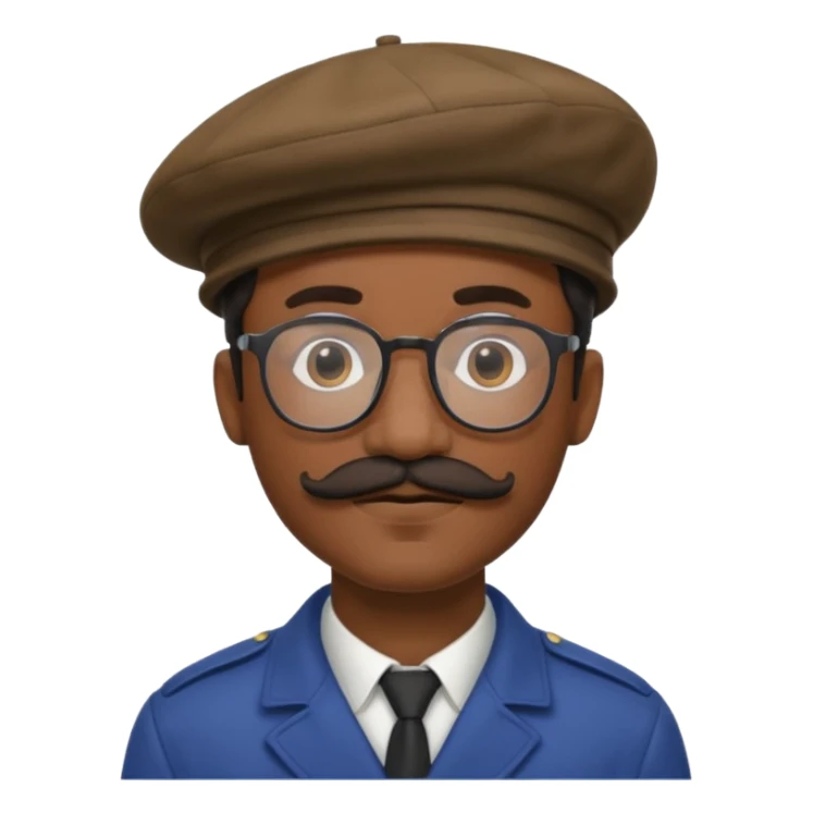 A black man with a mustache, wearing glasses, and a beret tilted to the right. sticker