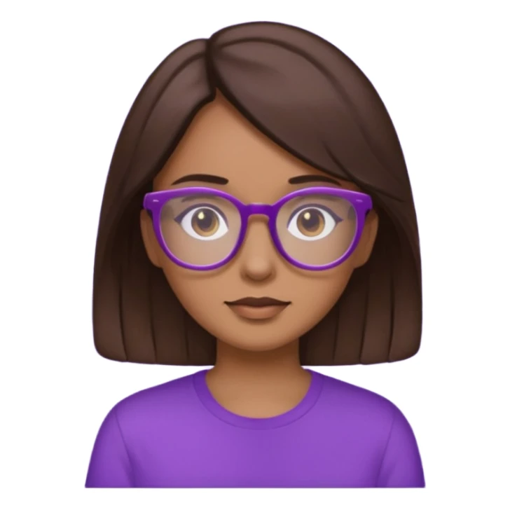 Chica de pelo moreno con gafas, lleva camisa violeta sticker