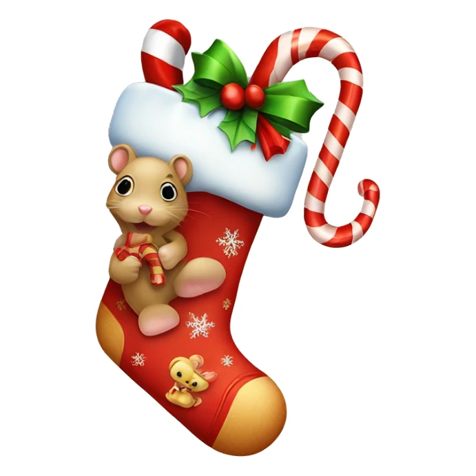 Cute Christmas stocking with a little mouse, a candy cane, and presents sticker