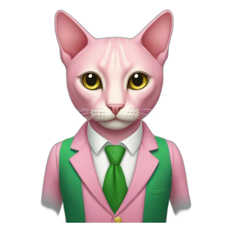 Pink cat Sphinx In a green suit sticker