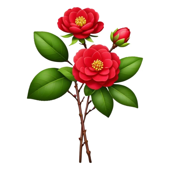 bouquet Red Camellia, luxuriant, stem, leaf, bud sticker