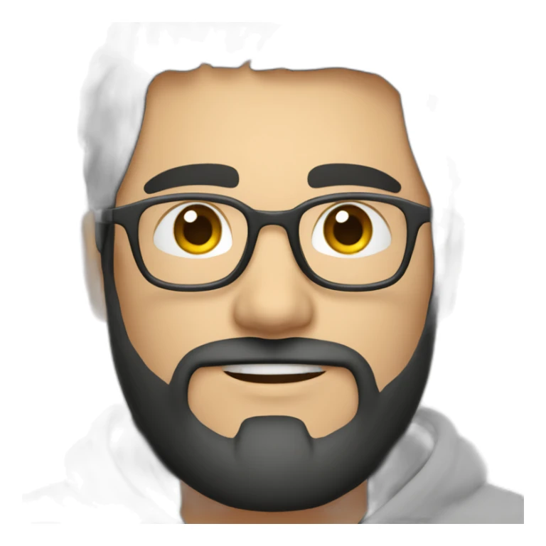 A project manager in a gray hoodie and with a short beard, with gray eyes, with short black hair without a parting, wearing glasses sticker