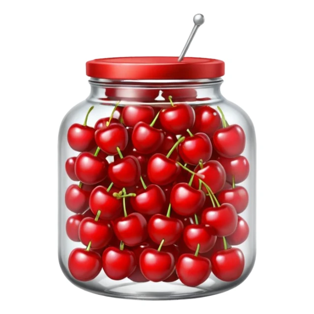 Realistic glass jar with silver metallic lid filled with maraschino cherries inside of it. sticker