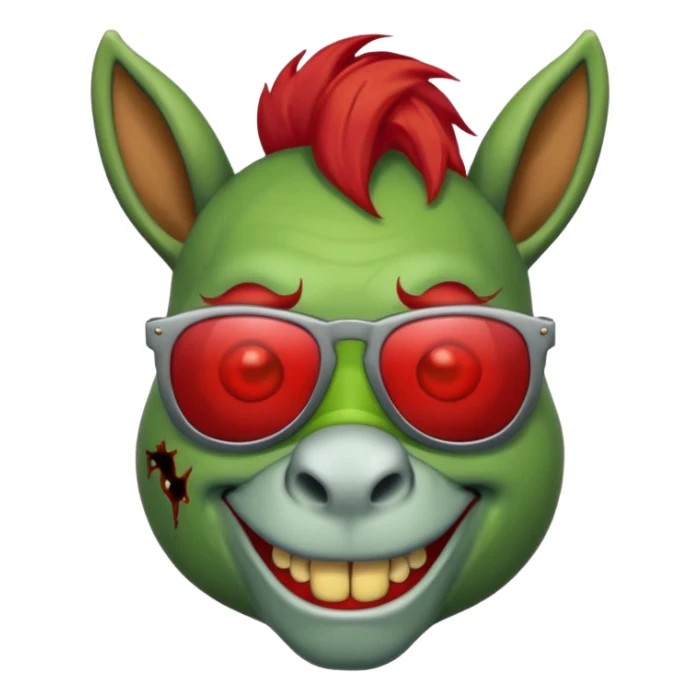 Zombie donkey with sun glasses and red hair and joker nose hungry  sticker