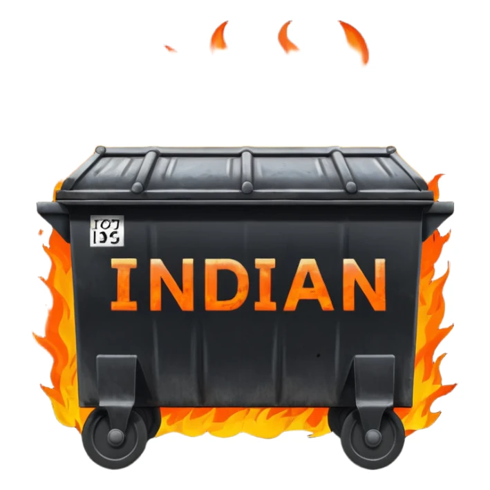 Flaming dumpster fire with the words "Indian government" on the dumpster. No typo. sticker