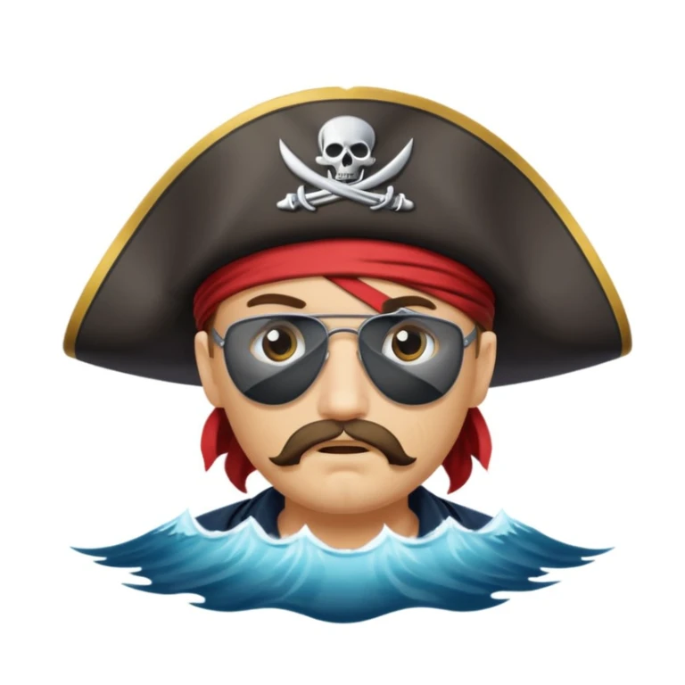pirate with eye sailing a ship in strom sea background sticker