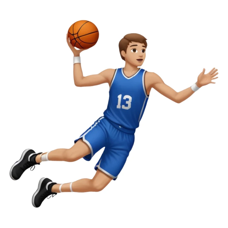 A white man with brown hair with one basketball, doing a layup sticker