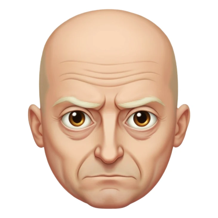 Steven Miller, Trump advisor, bald, grim expression, sagging eyelids drooping more on the outside sticker