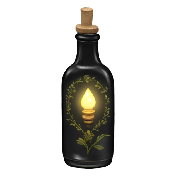 Black magic fairy light sparkling old Antique bottle with poison and with herbal and flowers sticker