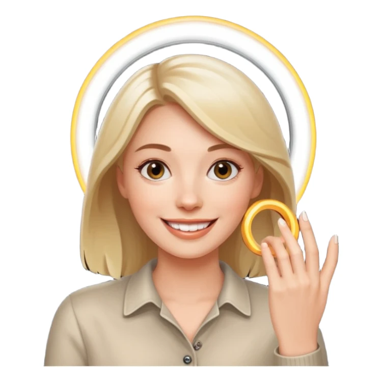 white woman making a video call with a ring light sticker