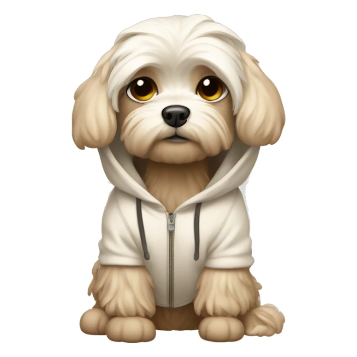 Maltese dog wearing a creme brown hoodie sticker