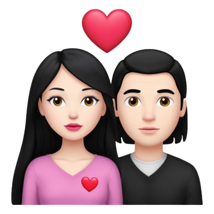 👩🏻‍❤️‍💋‍👨🏻 this one but the man should be bald. white woman with long black hair and white bald young man  and a heart between their heads. she has pink lips sticker