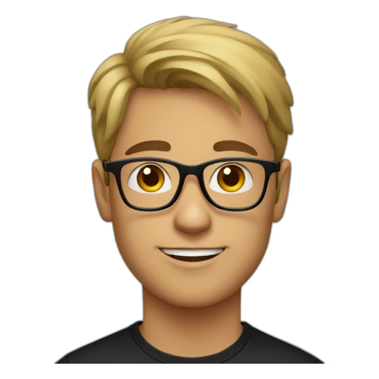 Young man in black t shirt with glasses sticker