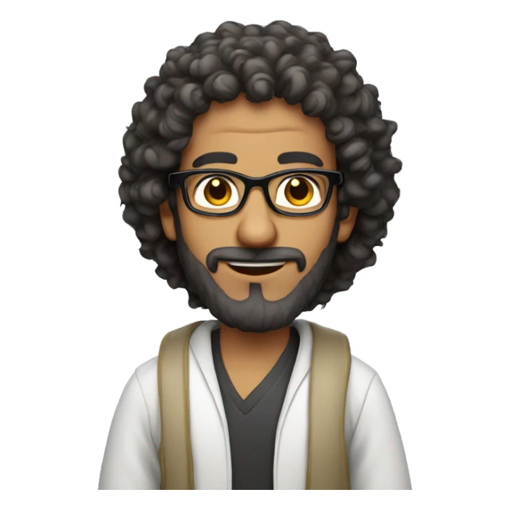 Arab man, curly and frizzy hair, glasses, sticker