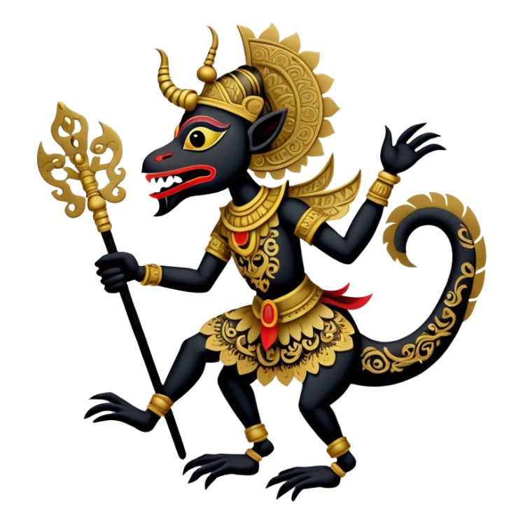 Wayang – Cinematic Realistic Wayang, depicted as intricately carved traditional Indonesian shadow puppets with expressive features and vibrant cultural motifs, set against a dark, dramatic backdrop with subtle glowing highlights that evoke the mystical art of shadow play. sticker