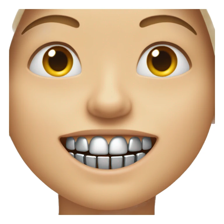 person with metal line braces on white teeth smiling sticker